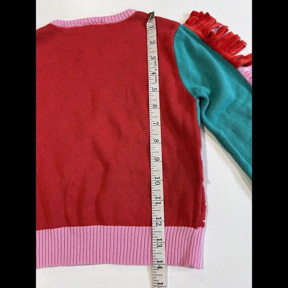 Well Worn Toddler Girls Unicorn Holiday Sweater 2T Red Green Pink Velour Fringe - Picture 7 of 9